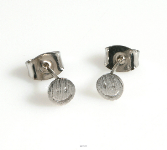 Smile Face Stud Earrings in Matte Rhodium, Smile Face Earrings / MMRH-620-E