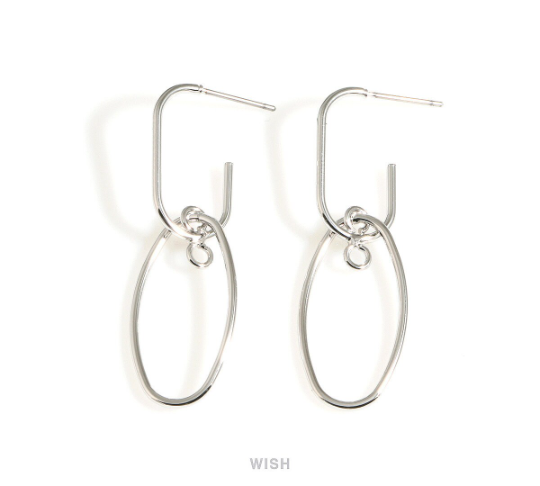 Circle Charm Dangled Stud Earrings in Rhodium, Linkage Circle Stud Earrings / MRH-709-E