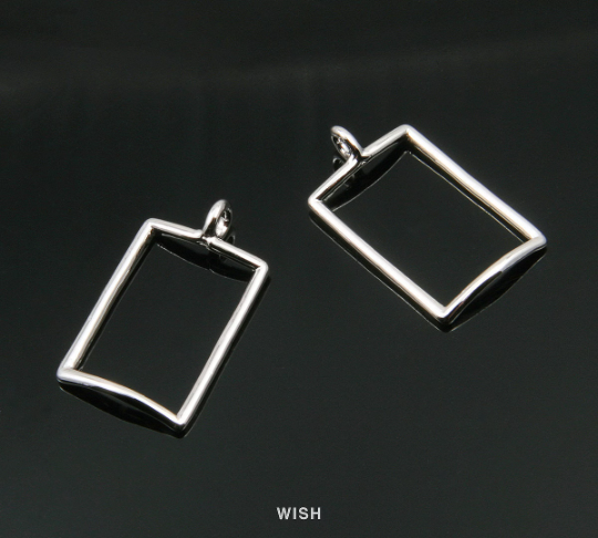 Rectangle Outline Pendants in Rhodium, Rectangle Charm / MRH-016-P
