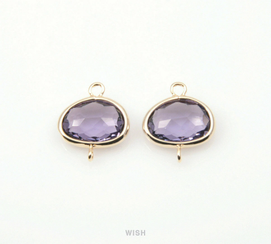 Amethyst Oval Glass Connectors in Gold, Glass Framed Pendant / GTZG-104-P