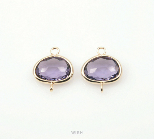 Amethyst Oval Glass Connectors in Gold, Glass Framed Pendant / GTZG-104-P