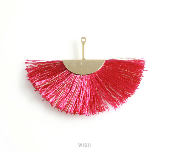 Semicircle Fuchsia Gold Thread Tassel in Gold, Semicircular Fuchsia Thread Pendant / TFSG-009-T