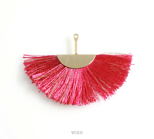 Semicircle Fuchsia Gold Thread Tassel in Gold, Semicircular Fuchsia Thread Pendant / TFSG-009-T