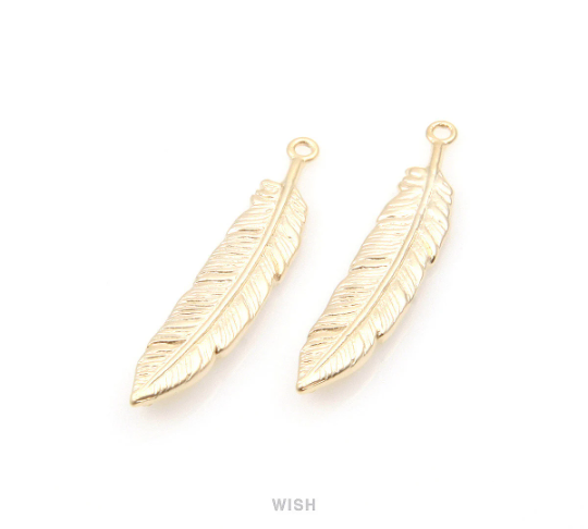 Feather Pendant in Matte Gold, Textured Feather Charm / MMG-232-P