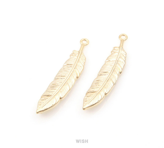 Feather Pendant in Matte Gold, Textured Feather Charm / MMG-232-P