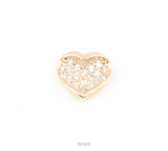 Round Cubic Zirconia in Gold Heart, Cubic Zirconia Heart Charms / CG-012-P