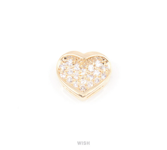 Round Cubic Zirconia in Gold Heart, Cubic Zirconia Heart Charms / CG-012-P