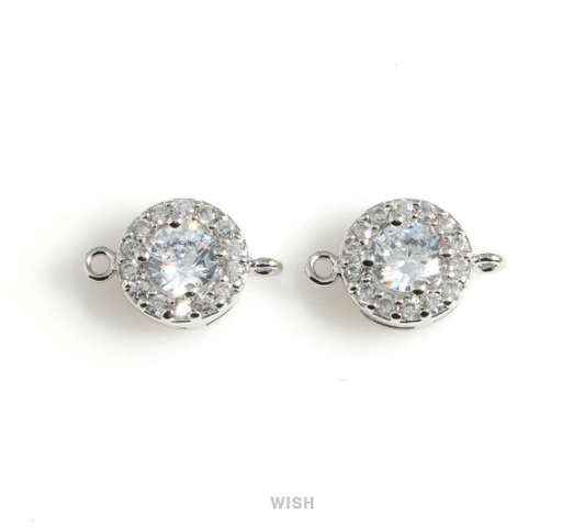 Round Cubic Zirconia Connector in Rhodium, Round CZ Charm / CRH-087-P