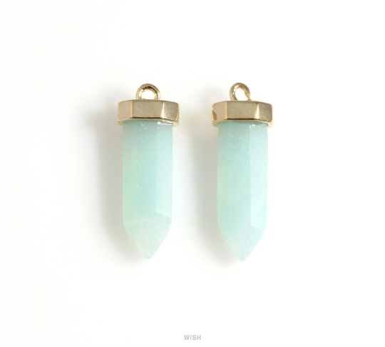 Jade Point Gemstone Charm in Gold, Amazonite Point Gemstone Pendant / SMTG-106-P