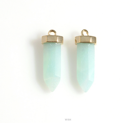 Jade Point Gemstone Charm in Gold, Amazonite Point Gemstone Pendant / SMTG-106-P