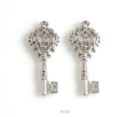 Key Pendants in Matte Rhodium, House Key Charm / MMRH-593-P