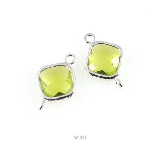 Dark Apple Rhombus Glass Connector in Rhodium, Framed Rhombus Connector / GDARH-021-P