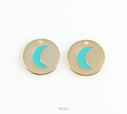 Turquoise Crescent Disc Pendants in Gold, Crescent Charm / MG-407-P