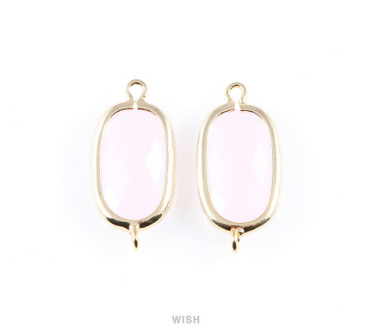 Rose Quartz Oval Glass Connector in Gold, Framed Oval Connector / GRQG-035-C