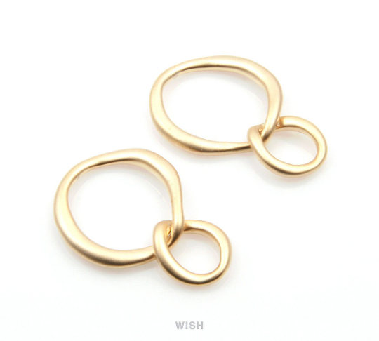 Double Hammered Circle Pendant in Matte Gold, Double Open Circle Charm / MMG-274-P