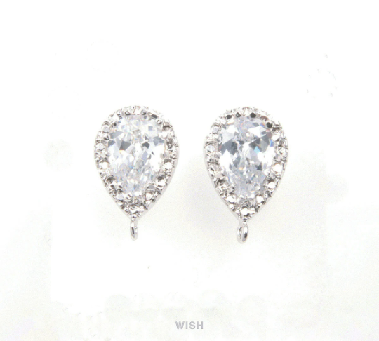 Teardrop Cubic Stud Earrings in Rhodium, Teardrop Cubic Zirconia / CRH-032-E