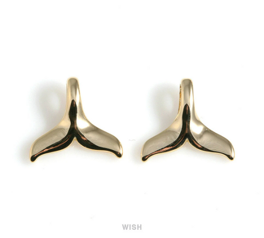 Large Whale Tail Pendant in Gold, Mermaid Tail Charm / MG-548-P