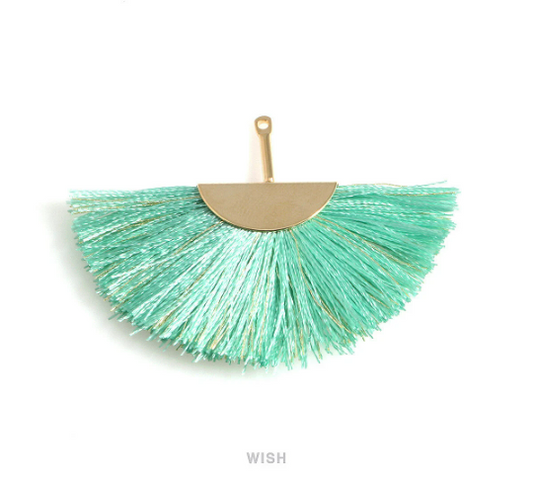 Semicircle Mint and Gold Thread Tassel in Gold, Semicircular Mint Thread Pendant /TMTG-009-T