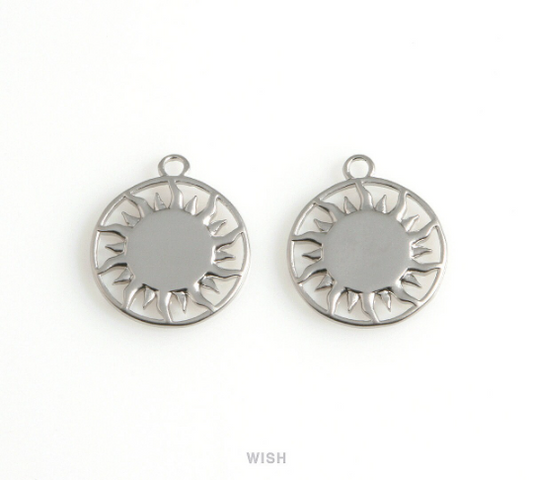 The Burning Sun Disc Pendants in Matte Rhodium, The Sun Coin Charm / MMRH-581-P