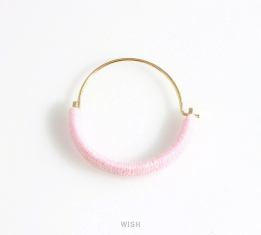 Gold Hoop Earrings and Light Pink Cotton Thread Wrapped /FLPG-019-E