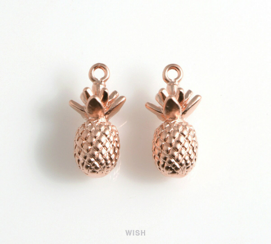 Pineapple Pendants in Matte Rose Gold, Solid Pineapple Charms/ MMRG-183-P