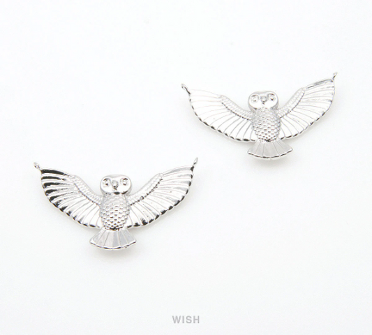 Owl Pendant in Rhodium, Gold Owl Charm / MRH-283-P