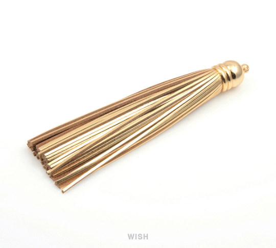 Gold Leather Tassel with Bell Cap in Gold, Gold Cowhide Tassel / LGDG-006-T (1 piece)