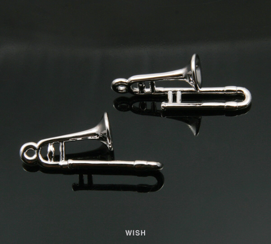 Trombone Pendants in Rhodium, Musical Instrument Charms / MRH-326-P