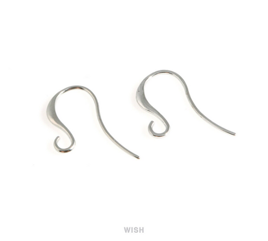 Fish Hook Earrings in Rhodium, Hook Earrings / FRH-001-E (10 pcs)