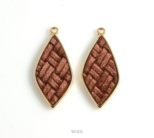 Brown Velvet Pendant in Gold Drop Frame, Brown Velvet Drop Charm / LBWG-487-P