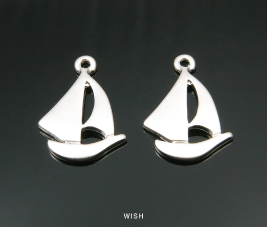 Yacht Pendants in Matte Rhodium, Boat Charms / MMRH-011-P (4pcs)