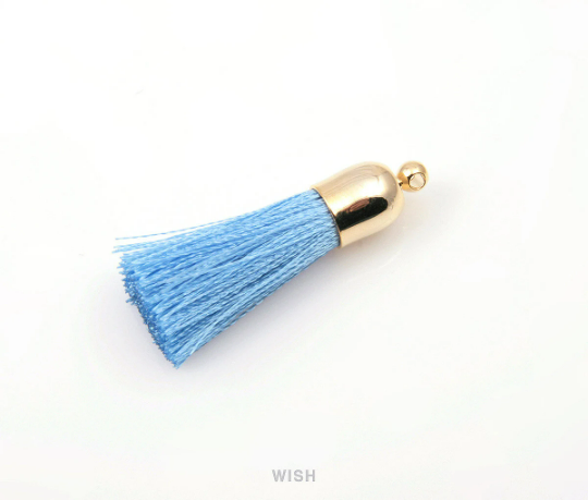 Sky Blue Thread Tassel with Bell Cap in Gold / TSBG-001-T (Small)