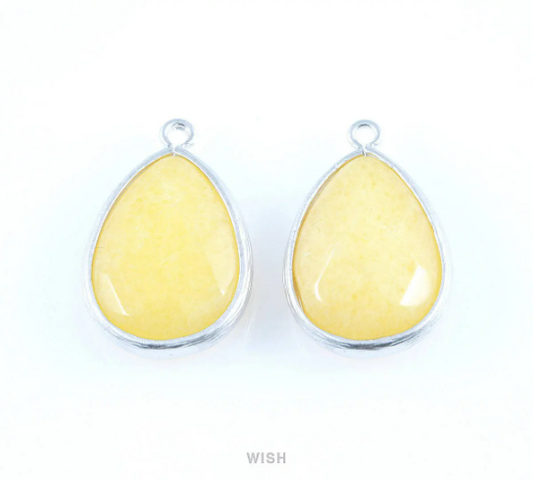 Jonquil Synthetic Stone Charms in Matte Rhodium, Framed Teardrop Pendant / SJQMRH-010-P