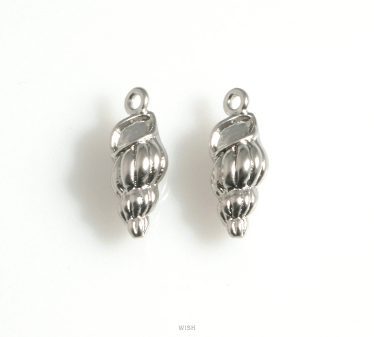 Seashell Pendant in Matte Rhodium, Seashell Charm / MMRH-625-P
