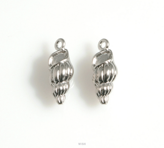 Seashell Pendant in Matte Rhodium, Seashell Charm / MMRH-625-P