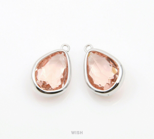 Peach Drop Charm in Rhodium, Champagne Drop Framed Pendant /SPCRH-112-P
