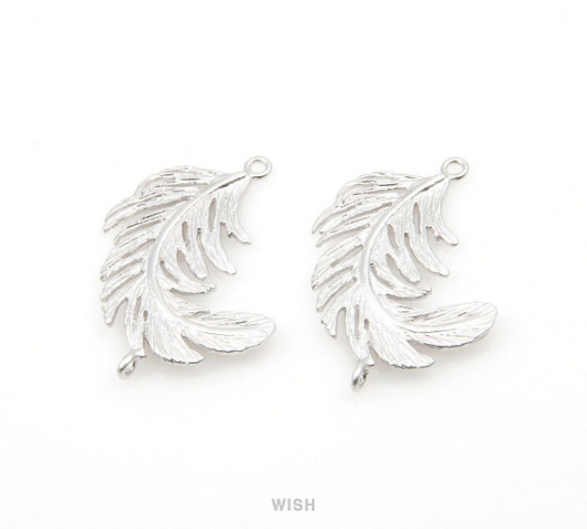 Back to listings Feather Connector in Matte Rhodium, Textured Feather Charm/ MMRH-231-C