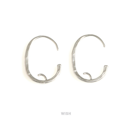 Textured Oval Hook Earrings in Matte Rhodium, Hammered Ellipse Hook Earrings / MMRH-707-E