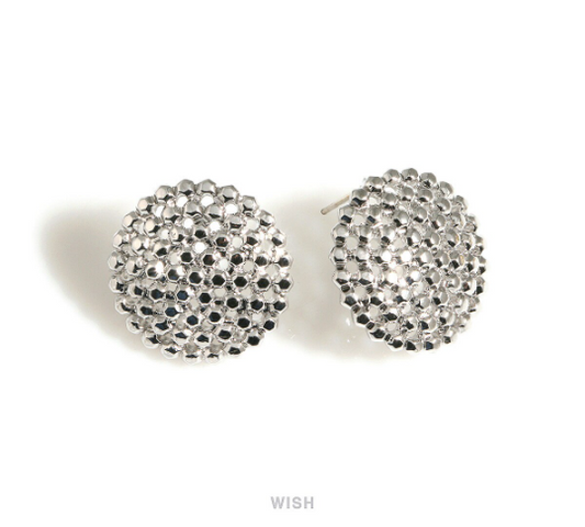 Dot Circle Stud Earrings in Rhodium, Round Stud Earrings / MRH-700-E