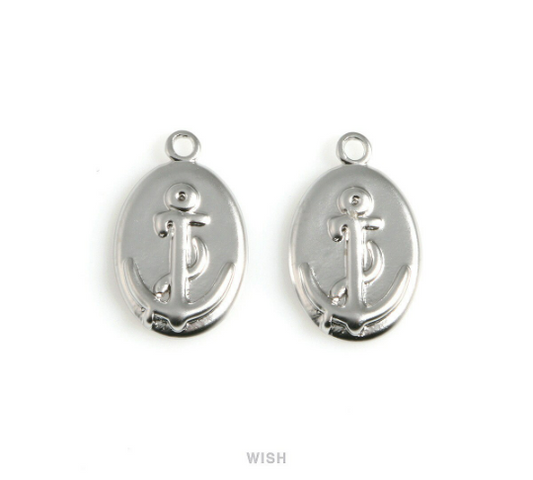 Anchor on Oval Pendants in Matt Rhodium, Anchor on Oval Charm / MMRH-529-P