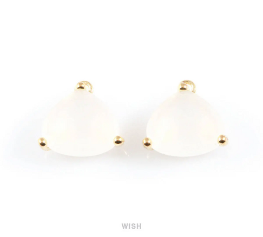 White Alabster Pear Shape Glass Charm in Gold, Framed Pendant / GWAG-042-P