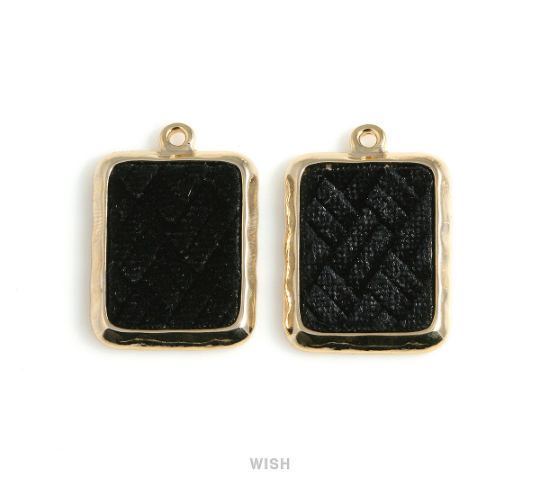 Black Velvet in Gold Square Frame, Black Velvet Square Charm / LBKG-488-P