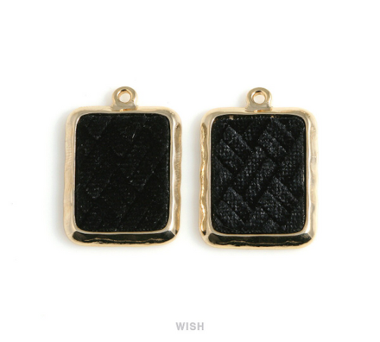 Black Velvet in Gold Square Frame, Black Velvet Square Charm / LBKG-488-P