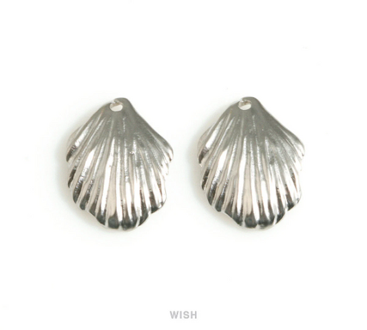 Large Seashell Charm in Matte Rhodium, Seashell Pendant / MMRH-680-P