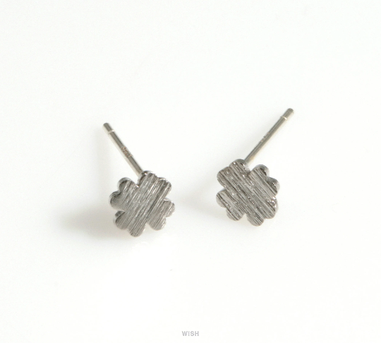 Clover Stud Earrings in Matte Rhodium, Four leaf Clover Earrings / MMRH-622-E