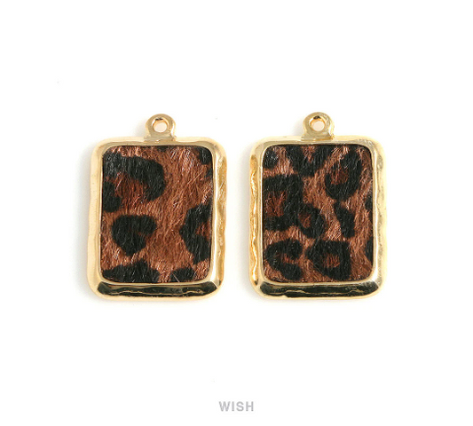 Leopard Print Calf Hide in Gold Square Frame, Leopard Print Calf Hide Charm / LLEG-466-P