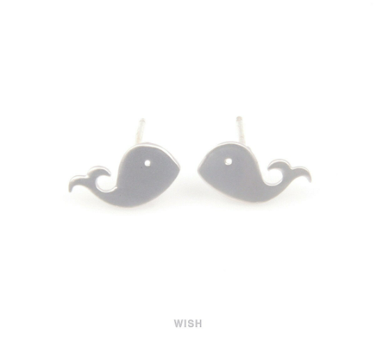 Whale Stud Earrings in Matte Rhodium, Whale Earposts /MMRH-104-E