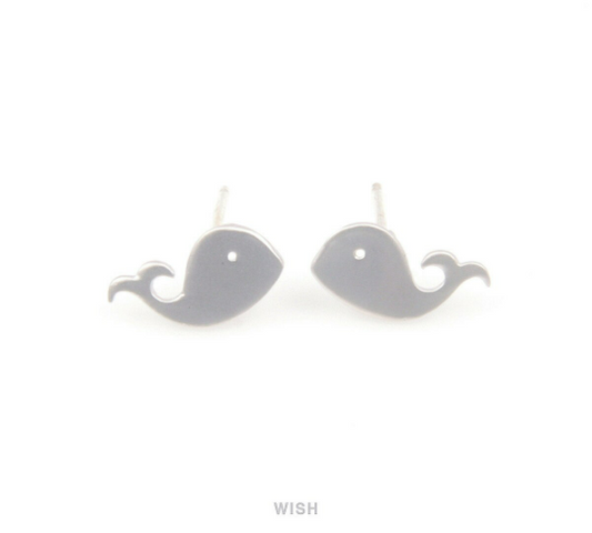 Whale Stud Earrings in Matte Rhodium, Whale Earposts /MMRH-104-E