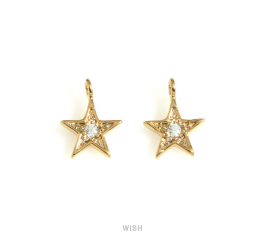 Star Cubic Zirconia Charms in Gold, Star Pendants with a Rhinestone/ MG-725-P