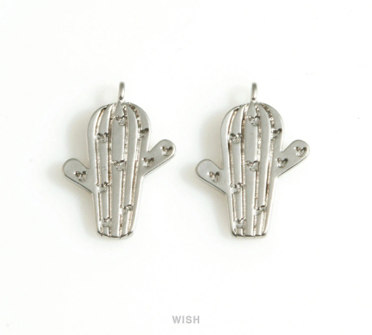Cactus Charm in Matte Rhodium, Cactus Pendant /MMRH-682-P